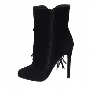 Botine Reni Negre - Botine din piele ecologică întoarsă cu fermoar şi interior căptuşit, înălţimea tocului 12 cm - Deppo.ro
