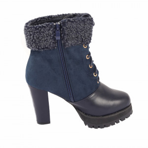 Botine Zoe Navy - Botine din piele ecologică întoarsă cu închidere cu șiret și interior ușor îmblănit - Deppo.ro