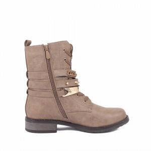 Ghete pentru dame cod CH1420 Khaki - Ghete pentru dame din piele ecologică în combinație cu piele ecologică întoarsă decorate cu inserții metalice - Deppo.ro