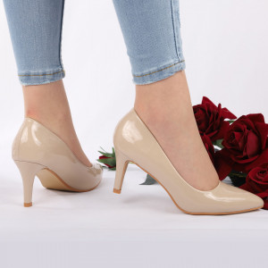 Pantofi cu toc cod 201619 Bej - Pantofi cu toc din piele ecologică cu un design unic, fii în pas cu moda şi străluceşte la următoarea petrecere. - Deppo.ro