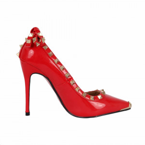 Pantofi cu toc cod A1136 Roși - Pantofi roşii din piele ecologică lacuită cu tocul de 11 cm şi vârf ascuţit - Deppo.ro
