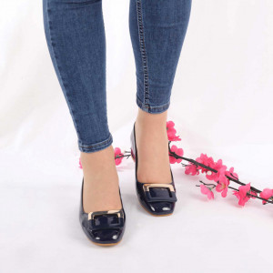 Pantofi cu toc cod AI28602 Navy - Pantofi cu toc gros din piele ecologică, foarte confortabili potriviți pentru birou sau evenimente speciale. - Deppo.ro