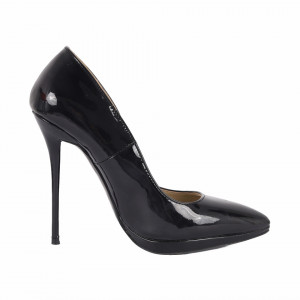 Pantofi cu toc cod HR96080 Negri - Pantofi din piele ecologică lacuită cu tocul de 12 cm şi vârf ascuţit - Deppo.ro