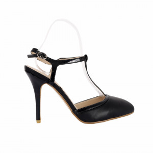 Pantofi cu toc cod LT65 Negri - Pantofi albi decupați cu vârf și toc ascuțit din piele ecologică, foarte confortabili cu un calapod comod - Deppo.ro