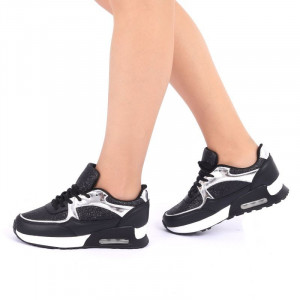 Pantofi Sport Ace Black - Pantofi sport albi din material textil respirabil cu vârf rotund și talpă din silicon flexibilă si confortabilă - Deppo.ro