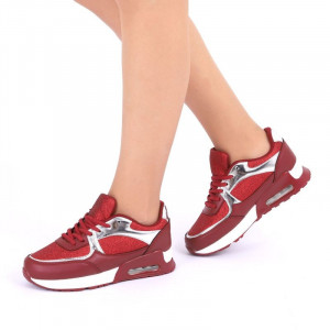 Pantofi Sport Ace Red - Pantofi sport albi din material textil respirabil cu vârf rotund și talpă din silicon flexibilă si confortabilă - Deppo.ro