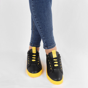 Pantofi sport cod Z122 Negri - Pantofi sport din material textil cu talpă galbenă si un calapod comod - Deppo.ro