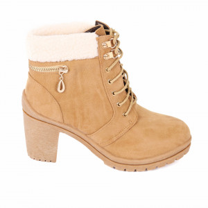 Botine Casey Beige - Botine din piele ecologică întoarsă cu închidere cu șiret și interior ușor îmblănit - Deppo.ro