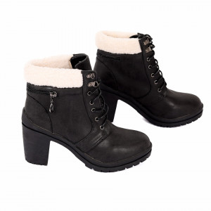 Botine Casey Black - Botine din piele ecologică întoarsă cu închidere cu șiret și interior ușor îmblănit - Deppo.ro