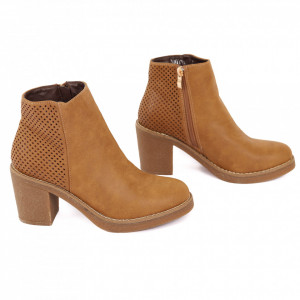Botine Edith Camel - Botine camel din piele ecologica, cu talpă și toc din cauciuc de 7cm - Deppo.ro