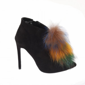 Botine Luana Black - Botine din piele ecologică întoarsă, interior uşor îmblănit şi închidere cu fermoar, toc de 11 cm - Deppo.ro