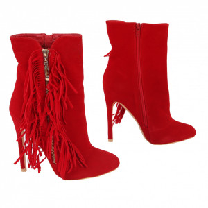 Botine Reni Red - Botine din piele ecologică întoarsă cu fermoar şi interior căptuşit, înălţimea tocului 12 cm - Deppo.ro