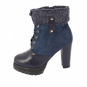Botine Zoe Navy - Botine din piele ecologică întoarsă cu închidere cu șiret și interior ușor îmblănit - Deppo.ro