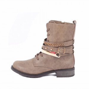 Ghete pentru dame cod CH1420 Khaki - Ghete pentru dame din piele ecologică în combinație cu piele ecologică întoarsă decorate cu inserții metalice - Deppo.ro