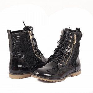 Ghete pentru dame cod SK03A Negre - Ghete din piele ecologică cu un model în stil texan - Deppo.ro