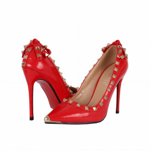 Pantofi cu toc cod A1136 Roși - Pantofi roşii din piele ecologică lacuită cu tocul de 11 cm şi vârf ascuţit - Deppo.ro
