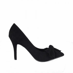 Pantofi cu toc cod AF67896 Negri - Pantofi cu toc ascuțit din piele ecologică întoarsă, culoare neagră cu o fundiță de decor - Deppo.ro