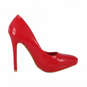 Pantofi cu toc cod GC9181 Roși - Pantofi din piele ecologică lacuită cu tocul de 12 cm şi vârf ascuţit - Deppo.ro