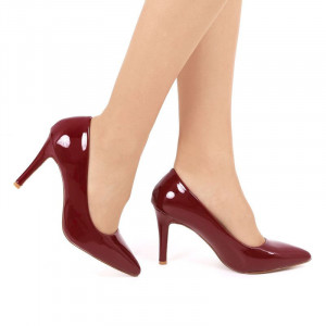 Pantofi cu toc cod SA1770 Wine - Pantofi din piele ecologica lacuita de înalta calitate - Deppo.ro