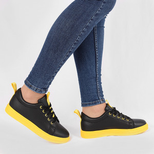 Pantofi sport cod Z122 Negri - Pantofi sport din material textil cu talpă galbenă si un calapod comod - Deppo.ro