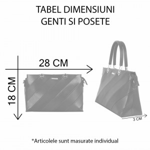 Poșetă Alondra - Poșetă din piele ecologică , simpla și elegantă!
Nuanțele culorilor produselor pot să difere ușor, ca urmare a procesului de execuție al fotografiilor sau a setărilor monitorului tău - Deppo.ro