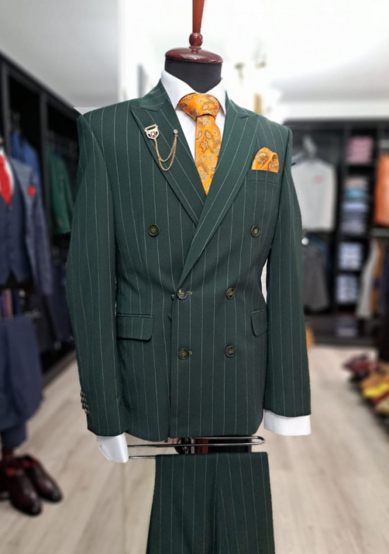 Costum Barbati Slim Fit Cu Doua Randuri De Nasturi