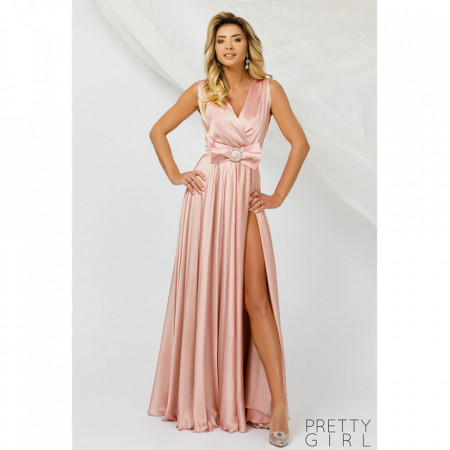 Rochie Rose lunga de ocazie fara maneca Pretty Girl