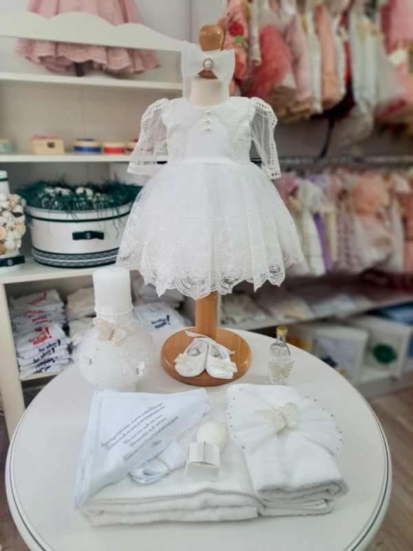 Set Botez Fetita. Rochie, Trusou si Lumanare