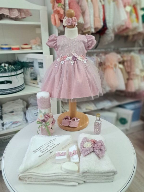 Set Botez Fetita. Rochie, Trusou si Lumanare