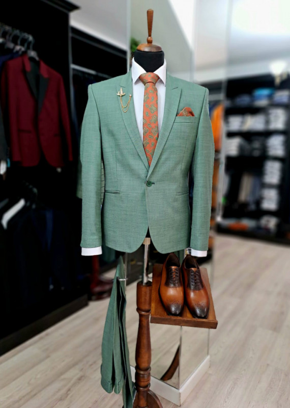 Costum Barbati Slim Verde