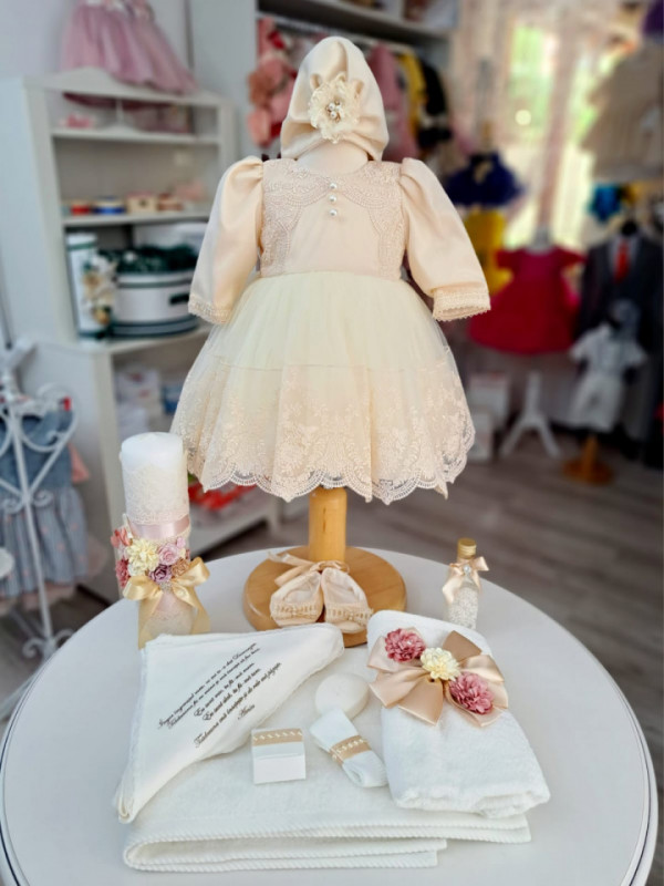 Set Botez Fetita. Rochie, Trusou si Lumanare