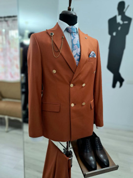 Costum Barbati Slim Fit Cu Doua Randuri De Nasturi