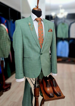 Costum Barbati Slim Verde