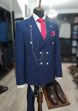 Costum Barbati Slim Fit Cu Doua Randuri De Nasturi