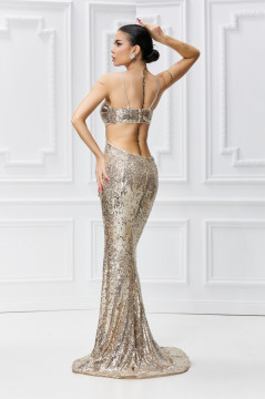 Rochie BBY Lunga Eleganta Din Paiete Aurii