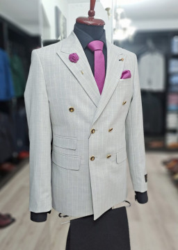 Sacou Barbati Slim Fit Cu Doua Randuri De Nasturi