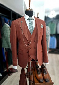 Costum Barbati Slim Fit Cu Vesta Maro