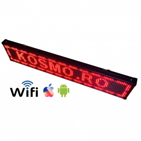 100x20CM, Reclama Luminoasa Firma LED, Progamabila Wi-fi Smartphone iOS Android, Afisaj Rosu