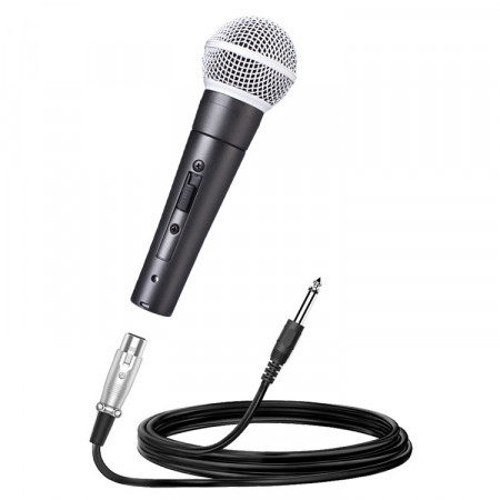 Microfon vocal cu fir SM58, Buton On-Off, Include: Cablu husa nuca