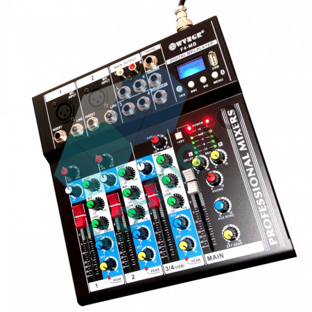 Mixer profesional digital audio, Neamplificat, Bluetooth, 4 canale, 2 mufe XLR, USB