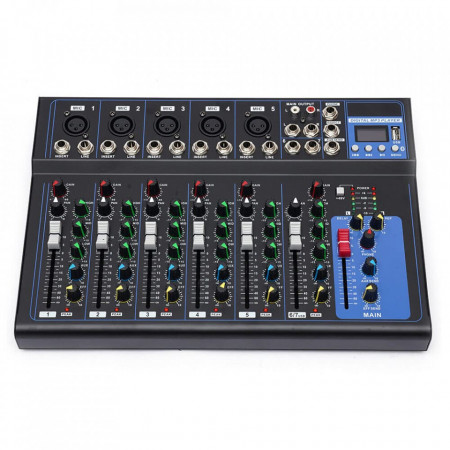 Mixer audio neamplificat 7 canale F7-MB, Consola DJ pentru boxe active (semnal), Portabil