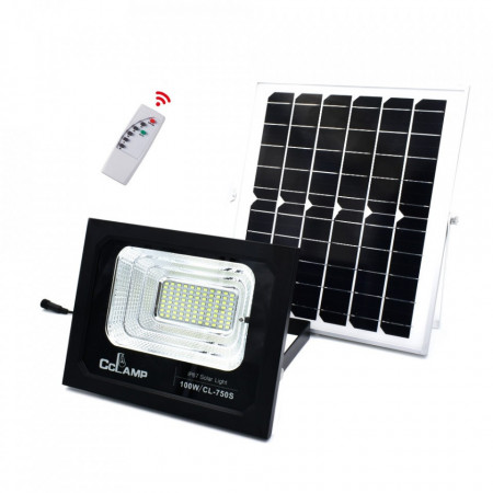 Proiector CCLamp cu acumulator 100W LED + Panou solar, Telecomanda, Acumulator, IP66