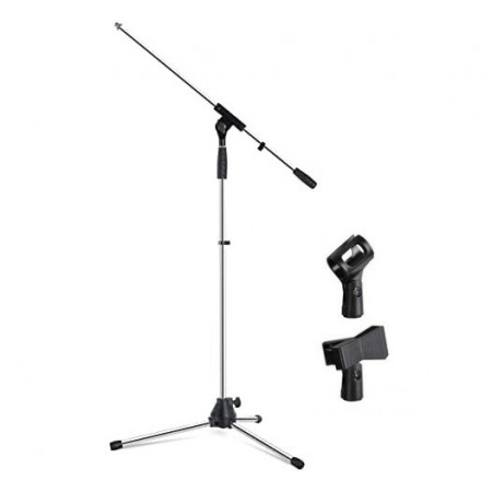 Stativ trepied microfon (x2), Trepied pliabil, reglabil 50 - 190 CM, Suport podea cromat,