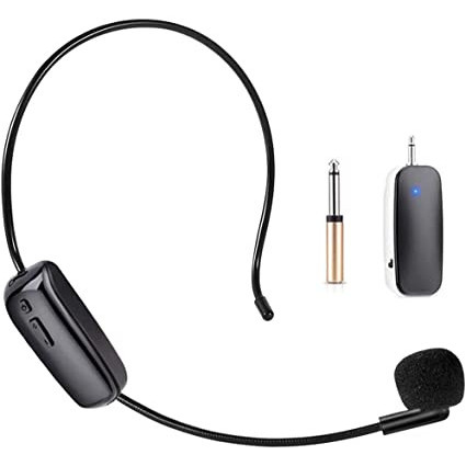 Headset lavaliera wireless cu receiver mic cu jack 3.5mm si adaptor 6.3mm, Microfon fara fir tip casca