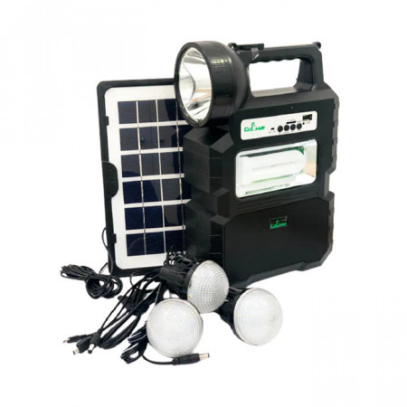 Sistem solar CL-810, Lanterna si 3 becuri LED, Difuzor Bluetooth, Powerbank USB, Panou fotovoltaic