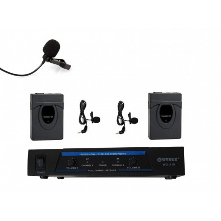 Set 2 Lavaliere Wireless, Receiver VHF cu reglaj volum, Microfoane fara fir WG-210