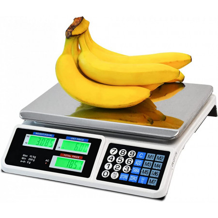 Cantar electronic 40KG Piata Fructe Legume, Tava inox 33x24cm, Dublu afisaj luminat, Acumulator