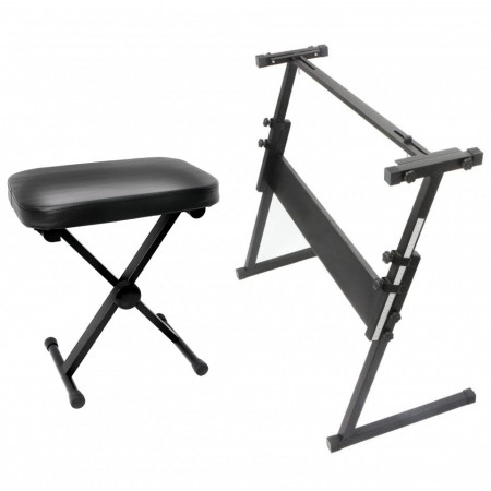 Stativ tip Z Universal + Scaun pian pliabil cu burete 4cm, Suport metalic orga electronica cu Inaltime reglabila