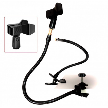 Stativ brat flexibil 55CM, Suport nuca universala microfon, Prindere clema sau menghina, Spigot 5/8, Montaj pe masa, birou