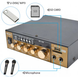 Amplificator 40W BT158, Receiver Audio Stereo cu Bluetooth, Statie karaoke boxe pasive Radio, USB